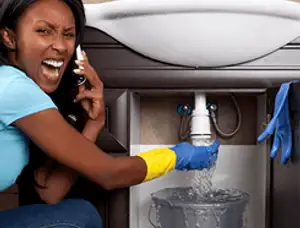 Emergency plumbing repair for a leaking sink drain under a bathroom vanity in Knoxville, TN